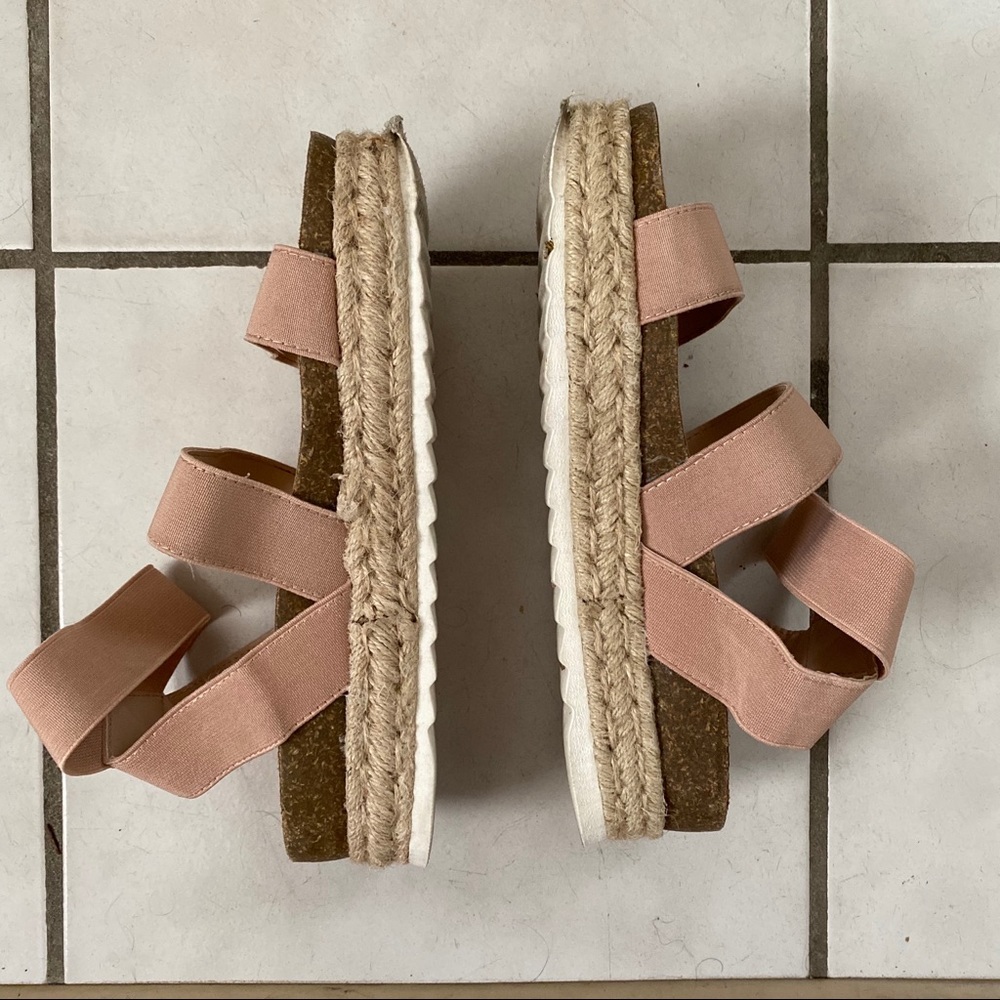 Blush pink elastic strap platform sandals size 8